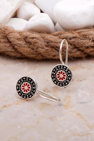 Anadolu Motifli Mineli Elişi Gümüş Küpe 5925