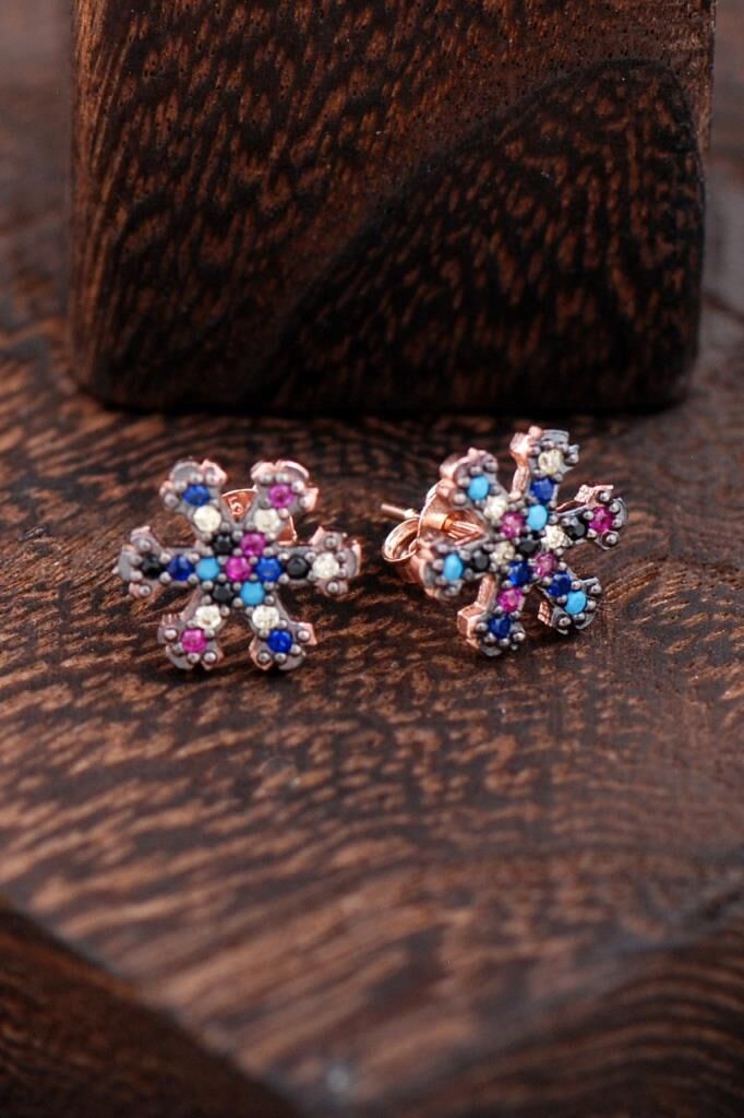 Kar Tanesi Rose Gümüş Küpe 2385