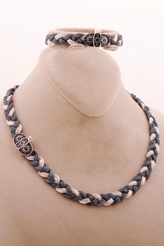 Mardin Güneşi Hasır Örgü 925 Ayar Gümüş Set 2724