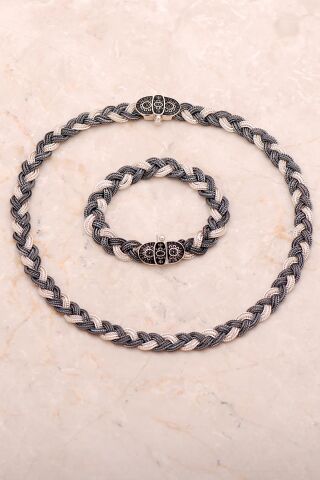 Mardin Güneşi Hasır Örgü 925 Ayar Gümüş Set 2724