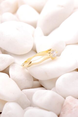 Tektaş Altın Yaldızlı Gümüş İnce Yüzük 3508