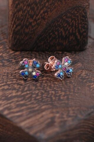 Yoncalı Rose Gümüş Küpe 2386