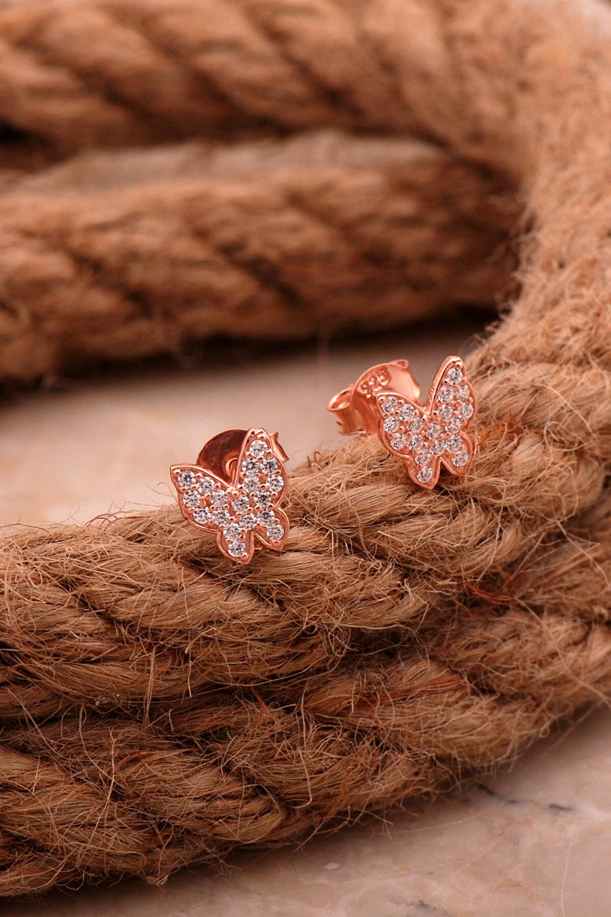 Kelebek Rose Gümüş Küpe 6206