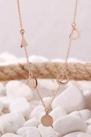 Rose Gümüş Plakalı Şans Kolye 7464