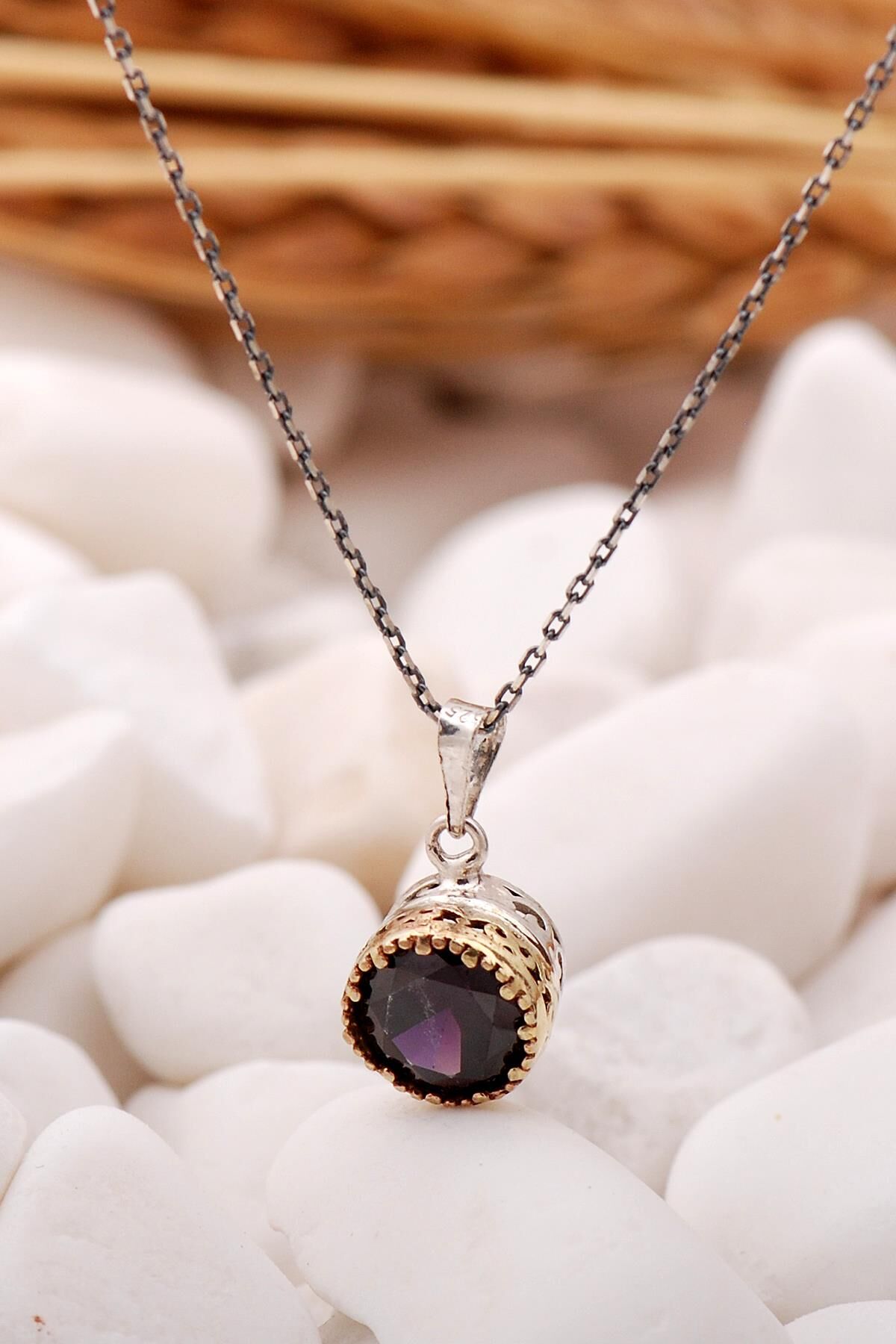 Ametist Taşlı Elişi Gümüş Kolye 6812