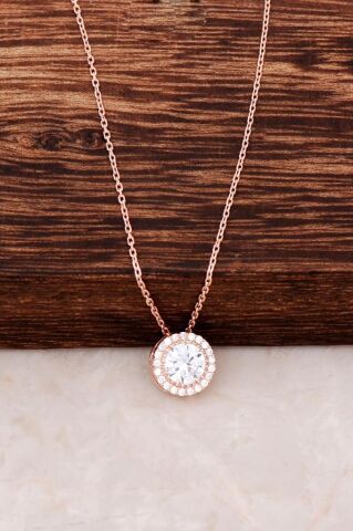 Rose Gümüş Tasarım Taşlı Kolye 2968