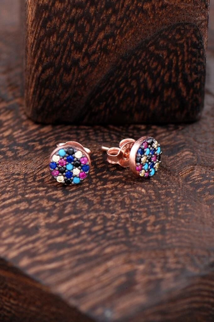 Yuvarlak Rose Gümüş Küpe 2388