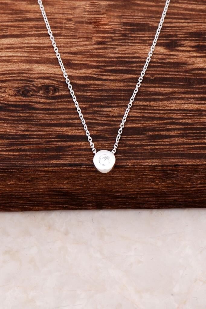 Rodyumlu Tek Taş Tasarım Gümüş Kolye 2969