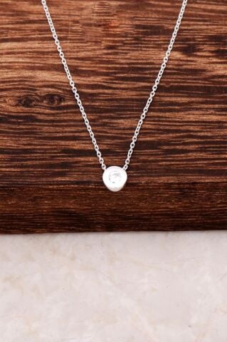 Rodyumlu Tek Taş Tasarım Gümüş Kolye 2969