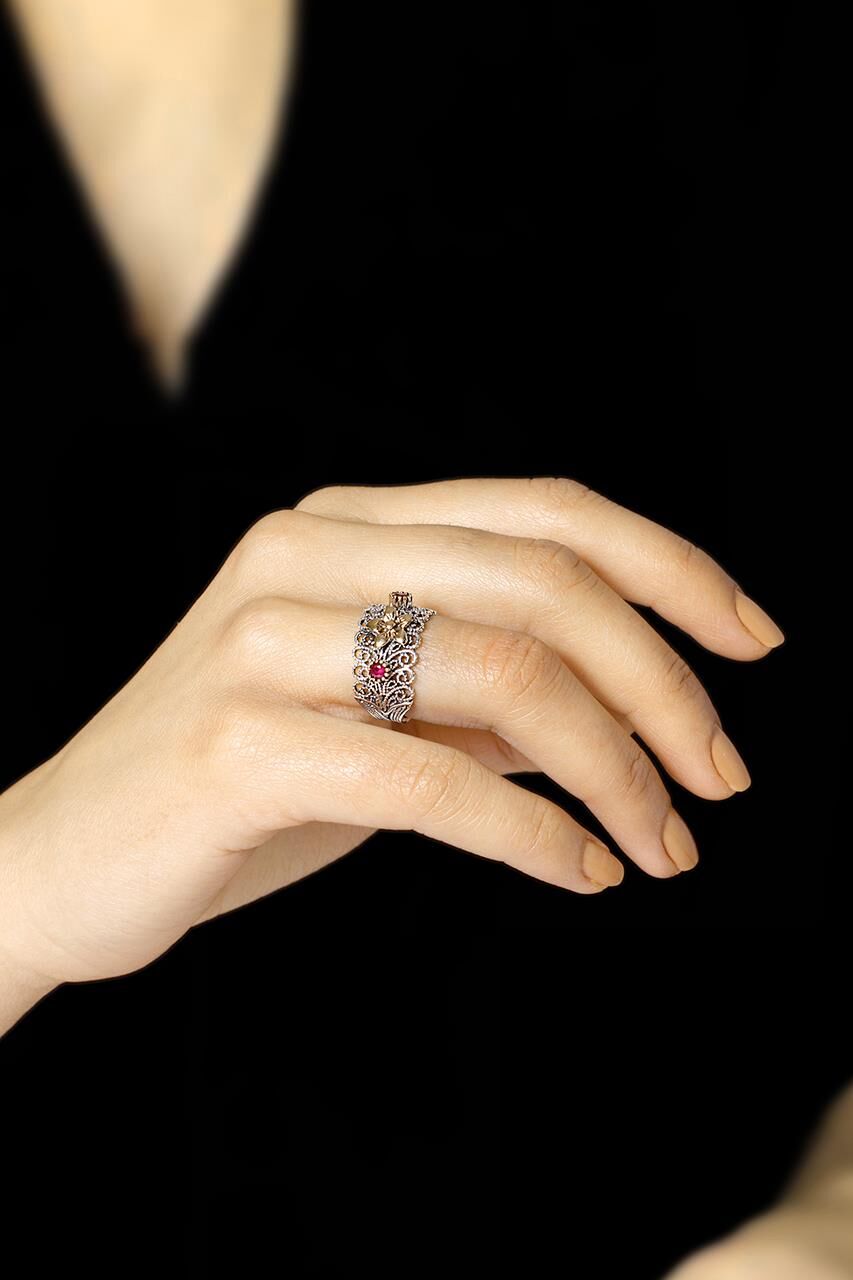 Telkari İşlemeli Tasarım Gümüş Yüzük 2517