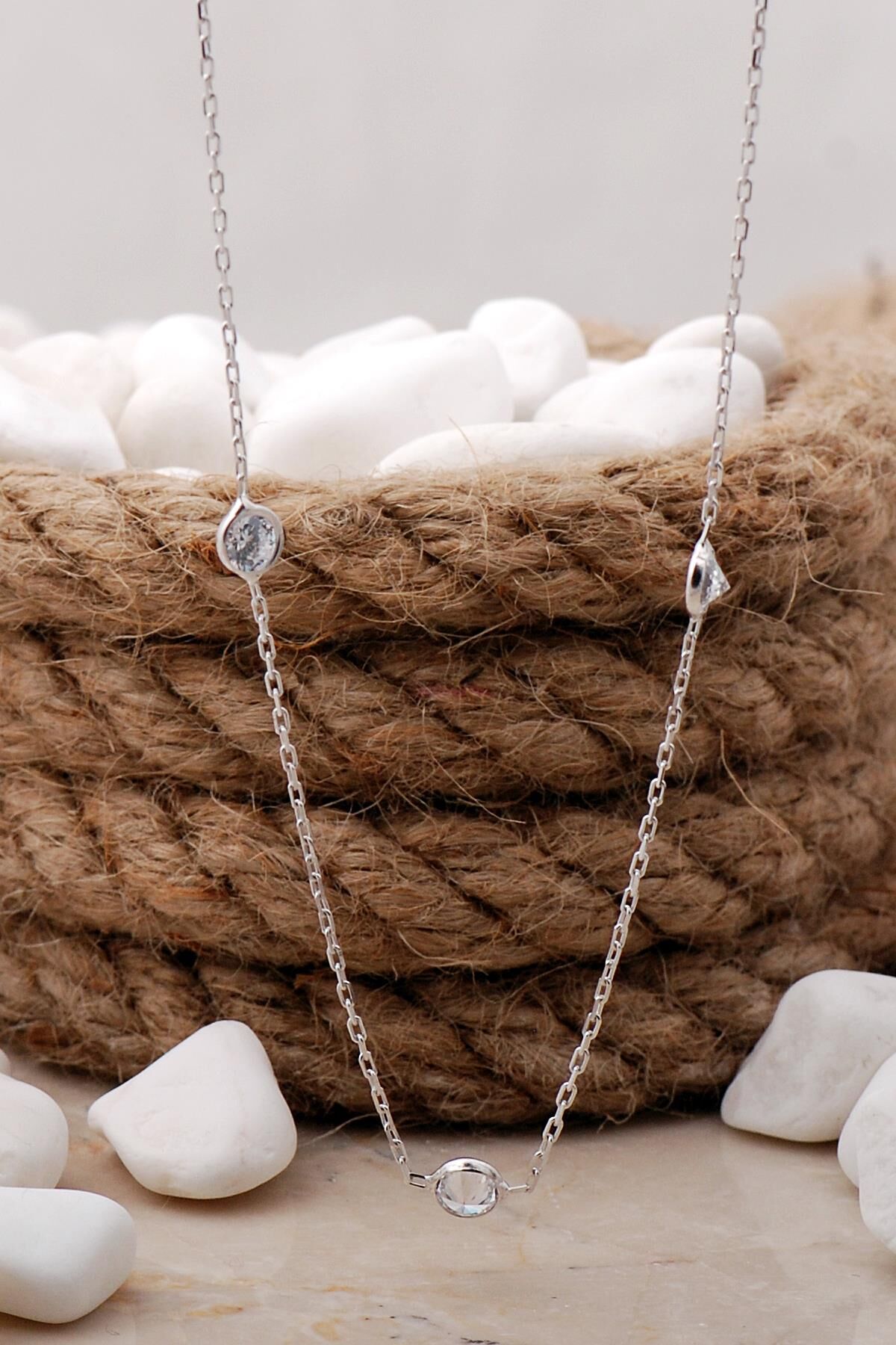 Zirkon Taşlı Rodyumlu Gümüş Kolye 7467