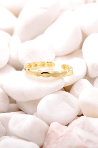 Dalgalı Altın Yaldızlı Gümüş Yüzük 3510