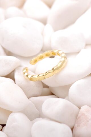 Dalgalı Altın Yaldızlı Gümüş Yüzük 3510