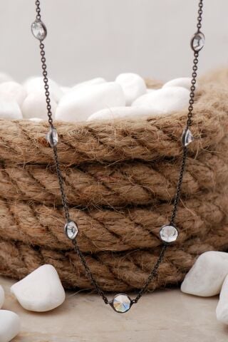 Sıra Taşlı Rodajlı Choker Gümüş Kolye 7468
