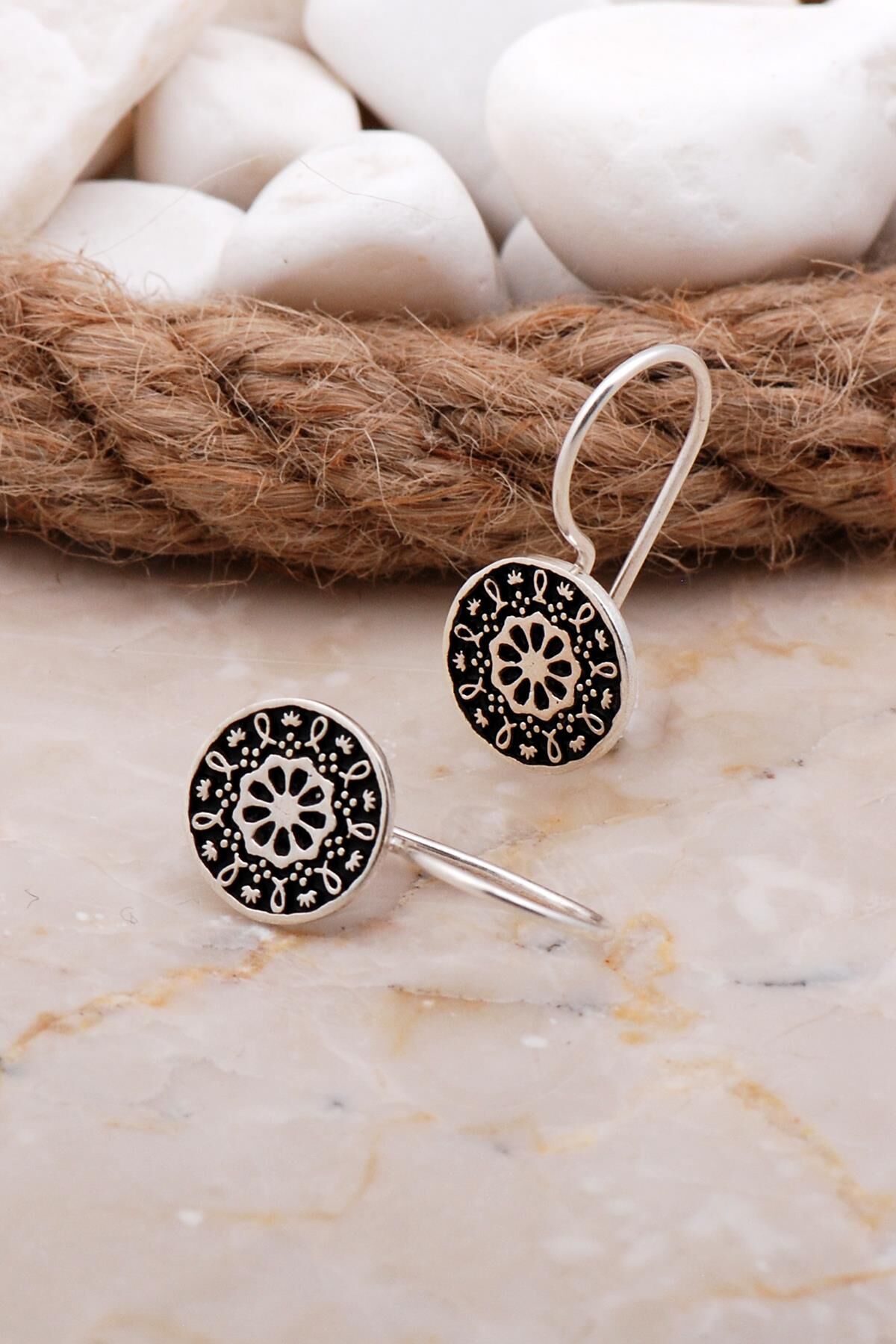 Anadolu Motifli Elişi Gümüş Küpe 5931