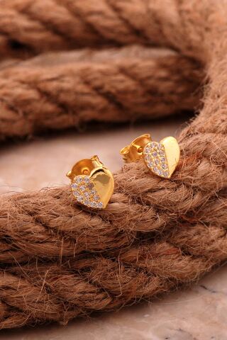 Kalp Mini Altın Kaplama Gümüş Küpe 6207