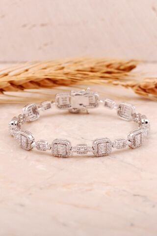 Baget Pırlanta Montürlü Rodyumlu Gümüş Bileklik 4456