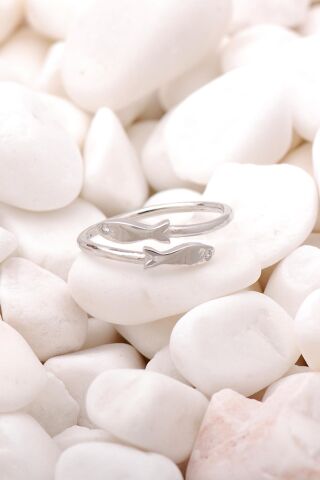 Balık Tasarım Rodyumlu Gümüş Yüzük 3511