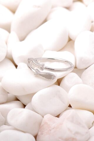 Balık Tasarım Rodyumlu Gümüş Yüzük 3511