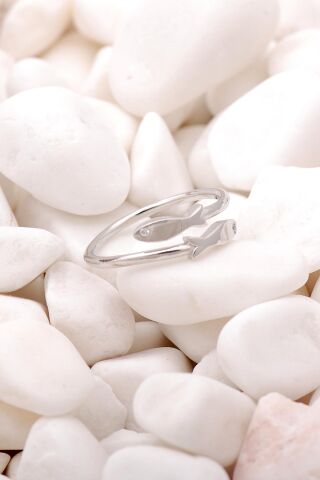 Balık Tasarım Rodyumlu Gümüş Yüzük 3511