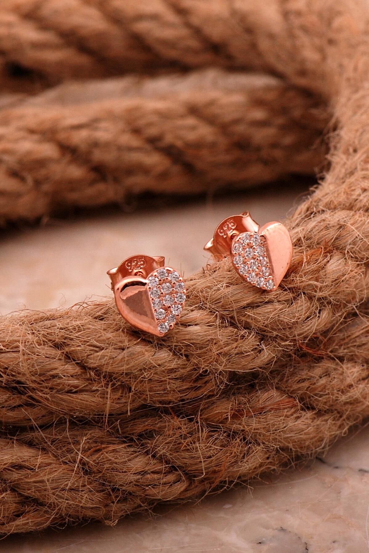 Kalp Mini Rose Gümüş Küpe 6208