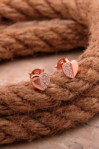 Kalp Mini Rose Gümüş Küpe 6208