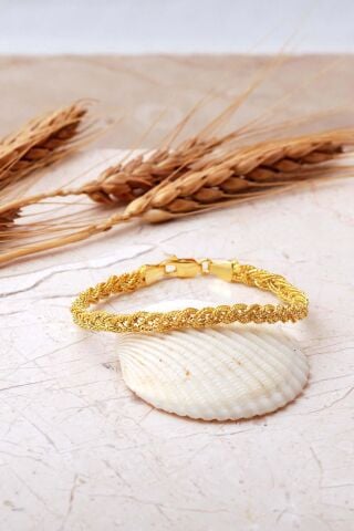 925 Ayar Hasır Örgü Altın Kaplama Gümüş Bileklik 4849