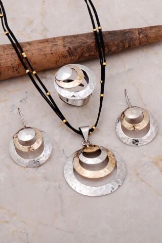 Dövme Elişi Halka Tasarım Gümüş Set 2156