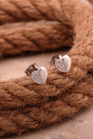 Kalp Mini Rodyumlu Gümüş Küpe 6809