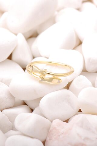 Balık Tasarım Altın Yaldızlı Gümüş Yüzük 3511