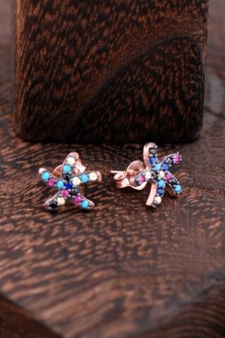 Deniz Yıldızlı Rose Gümüş Küpe 2396