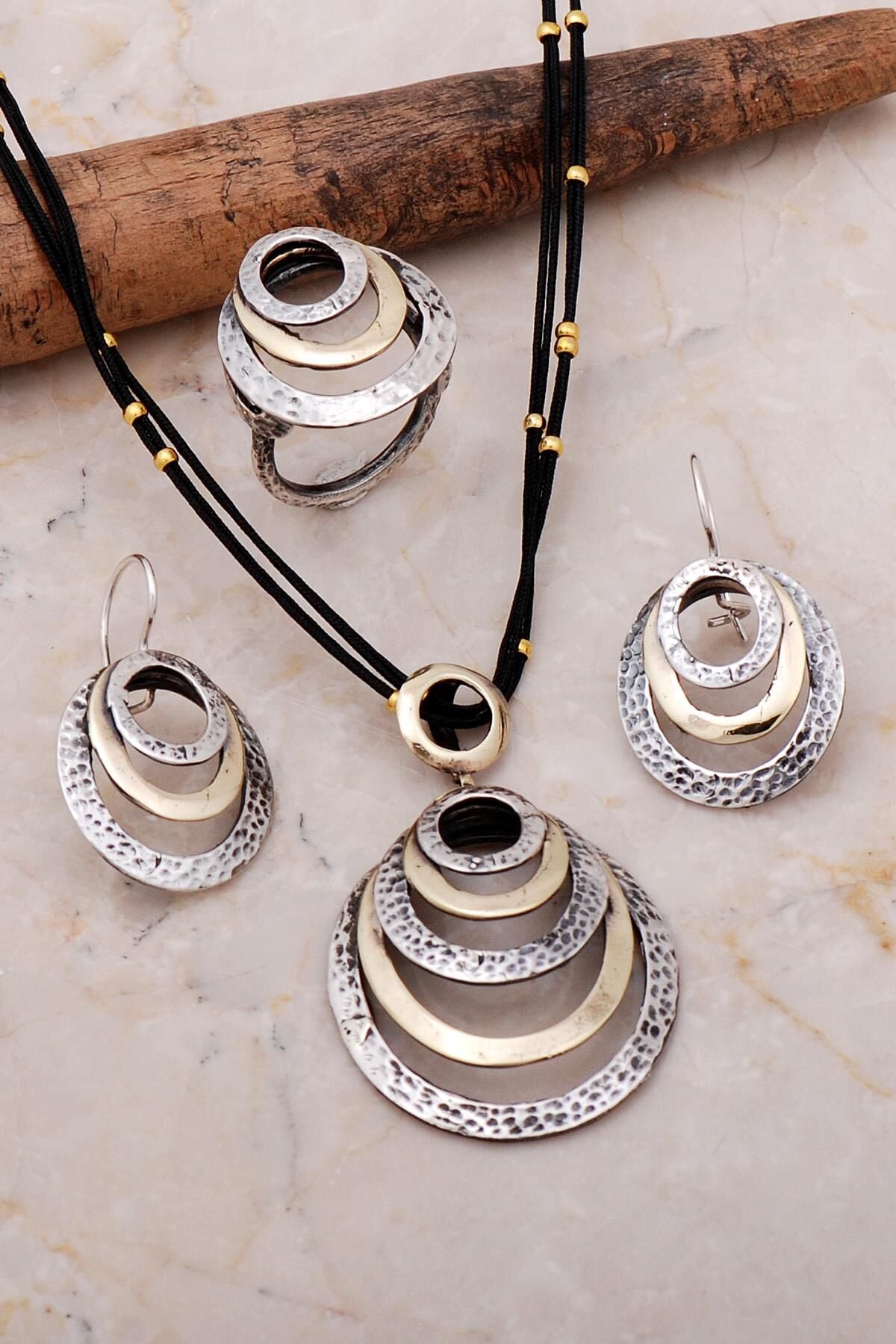 Dövme Elişi Tasarım Gümüş Halka Set 2157