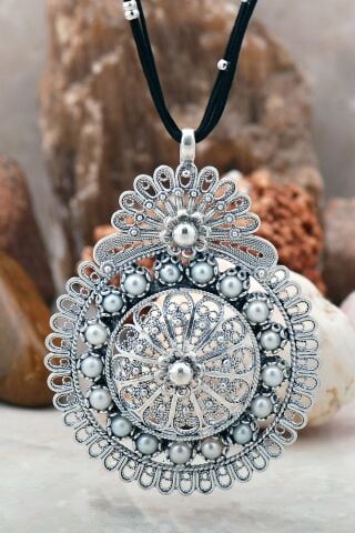 İncili Telkari İşlemeli Tılsım Gümüş Kolye Ucu 79