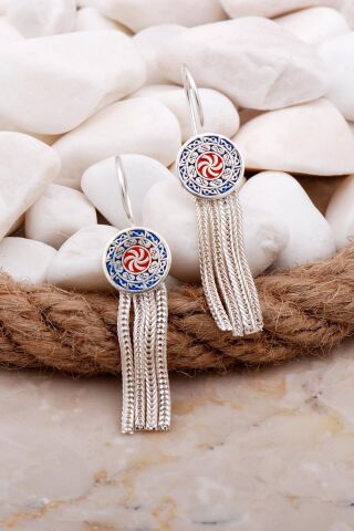 Mineli Elişi Hasır Gümüş Küpe 5938