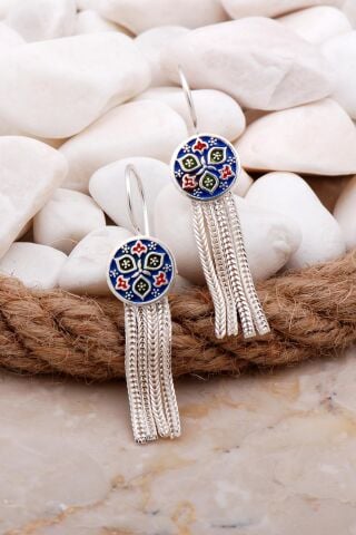 Anadolu Motifli Mineli Elişi Hasır Gümüş Küpe 5939