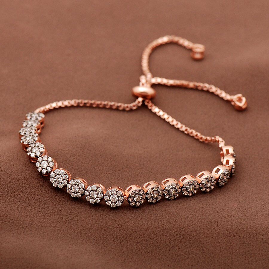 Elmas Montürlü Tasarım Asansörlü Rose Gümüş Bileklik 808