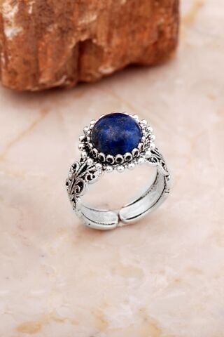 Lapis Lazuli Taşlı Telkari Elişi Gümüş Yüzük 5835