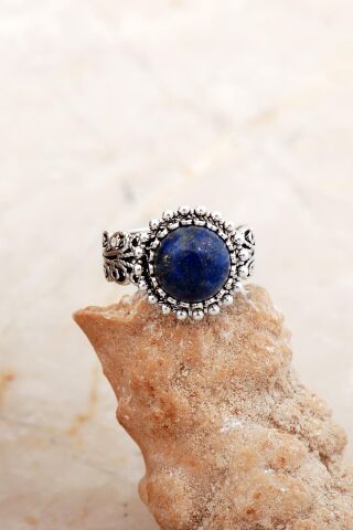 Lapis Lazuli Taşlı Telkari Elişi Gümüş Yüzük 5835