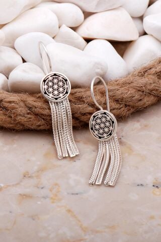 Yaşam Çiçeği Elişi Hasır Gümüş Küpe 5940