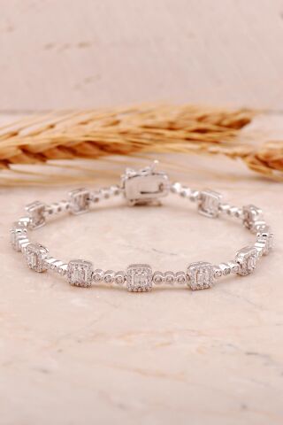 Baget Pırlanta Montürlü Rodyumlu Gümüş Bileklik 4459