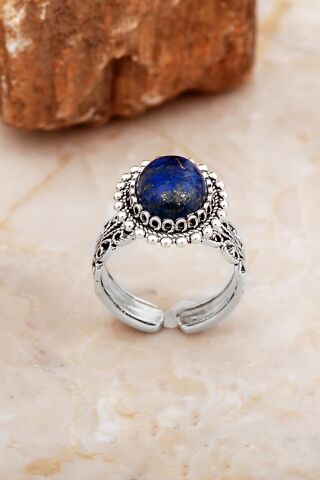 Lapis Lazuli Taşlı Telkari Elişi Oval Gümüş Yüzük 5836