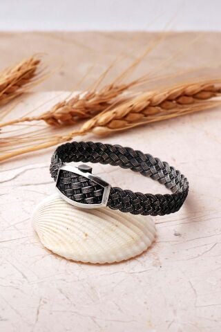 Sepet Örgü Hasır 925 Ayar Eskitme Gümüş Bilezik 4852