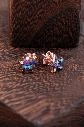 Yıldızlı Rose Gümüş Küpe 2402