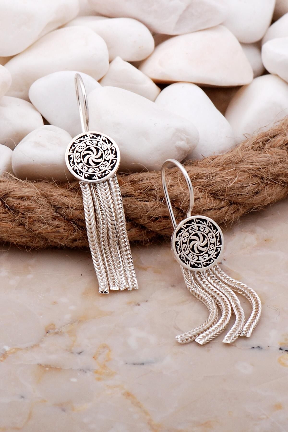 Desenli Elişi Hasır Gümüş Küpe 5942