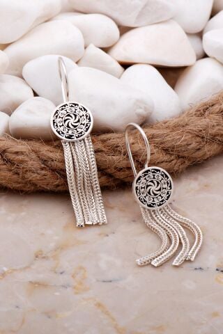 Desenli Elişi Hasır Gümüş Küpe 5942