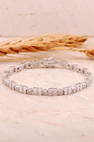 Baget Pırlanta Montürlü Rodyumlu Gümüş Bileklik 4461