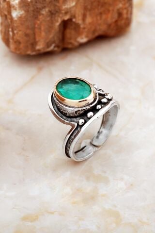 Paraiba Taşlı Çekiç Dövme Elişi Tasarım Gümüş Yüzük 5838