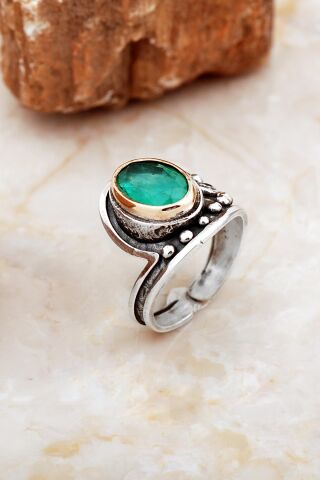 Paraiba Taşlı Çekiç Dövme Elişi Tasarım Gümüş Yüzük 5838