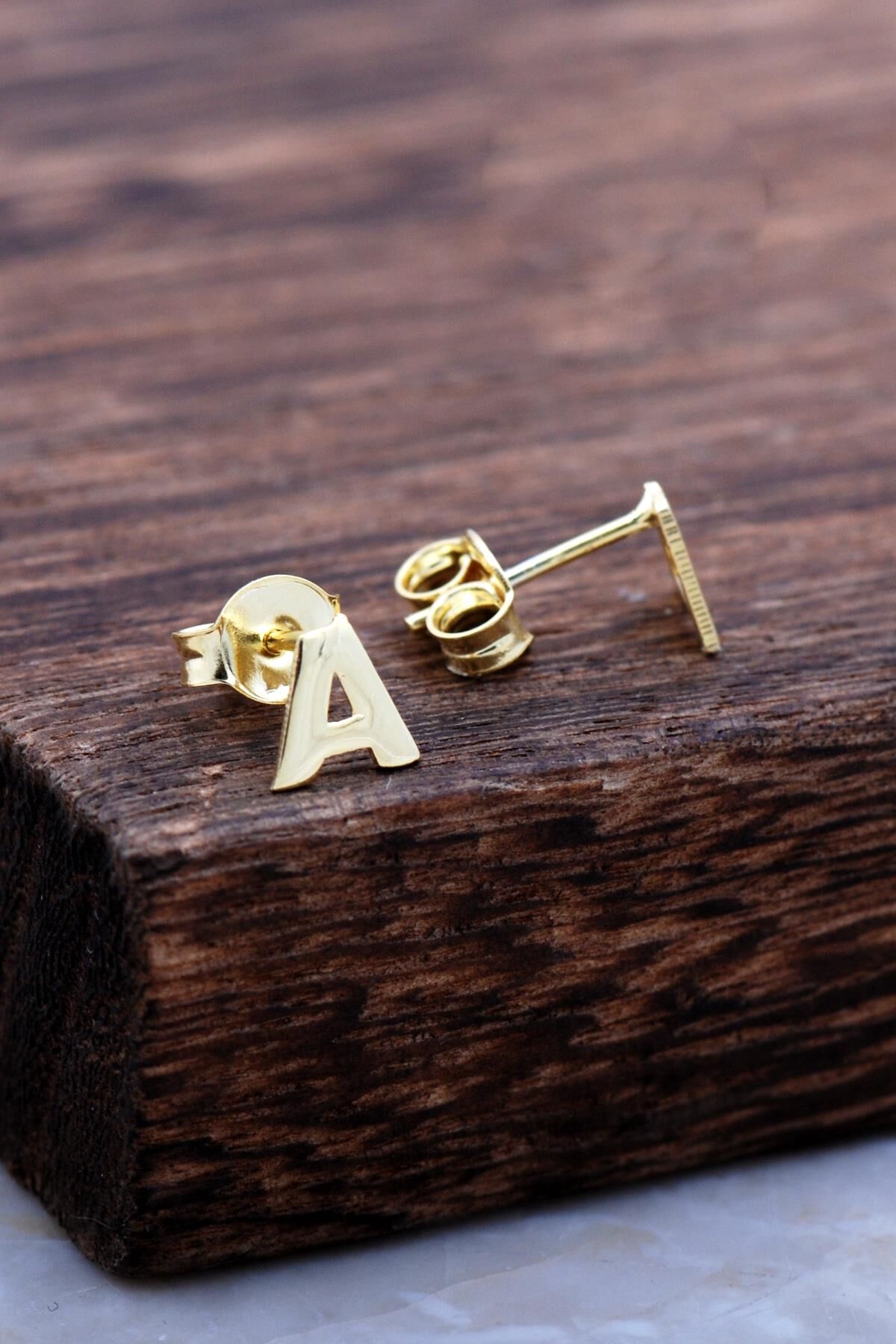 A Harfi Altın Kaplama Gümüş Küpe 5944