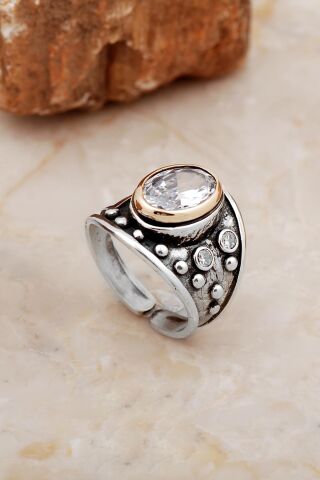 Kuvars Taşlı Çekiç Dövme Elişi Tasarım Gümüş Yüzük 5839